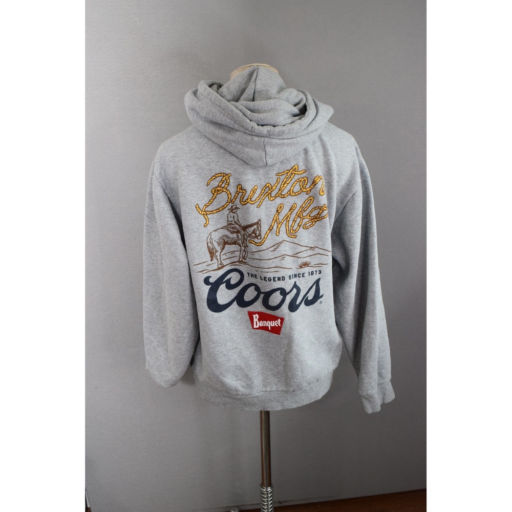 Brixton Coors Banquet Hoodie Medium Gray Pullover Mens Western Beer Cowboy